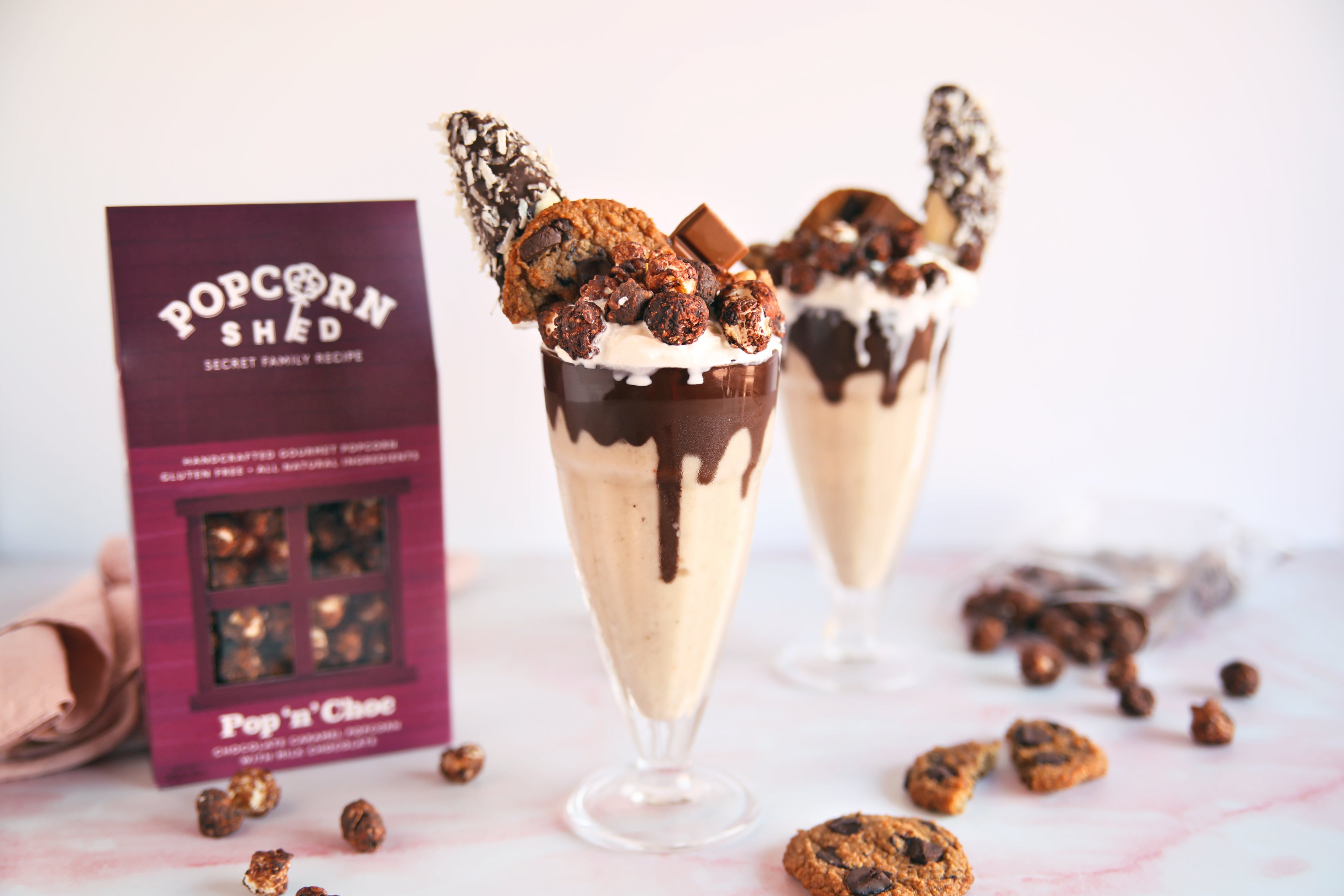 Coconut Banana Freakshake with Chocolate Popcorn Recipe | Popcorn Shed