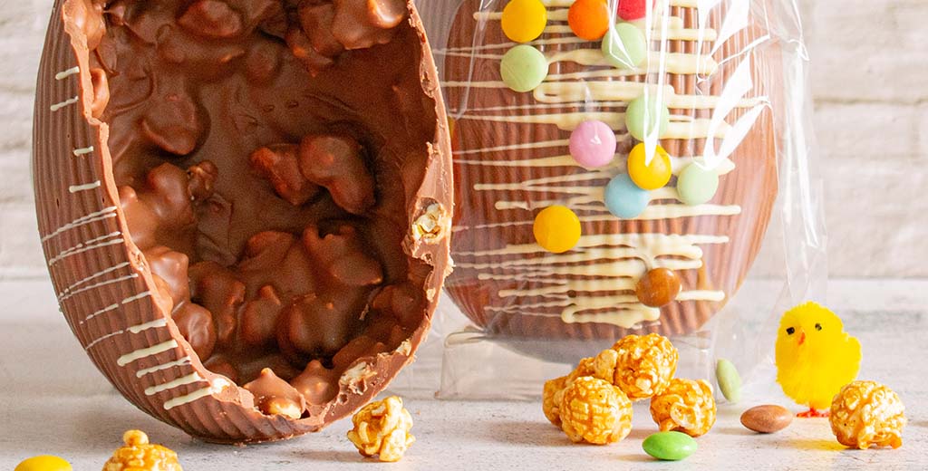 A close up of Popcorn Shed's new Gourmet Popcorn Easter Egg