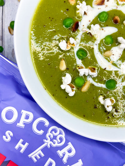 Vegan Pea Soup with Truffle Popcorn
